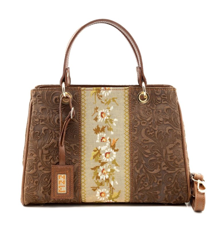 Carved Wood And Flowers Handbag